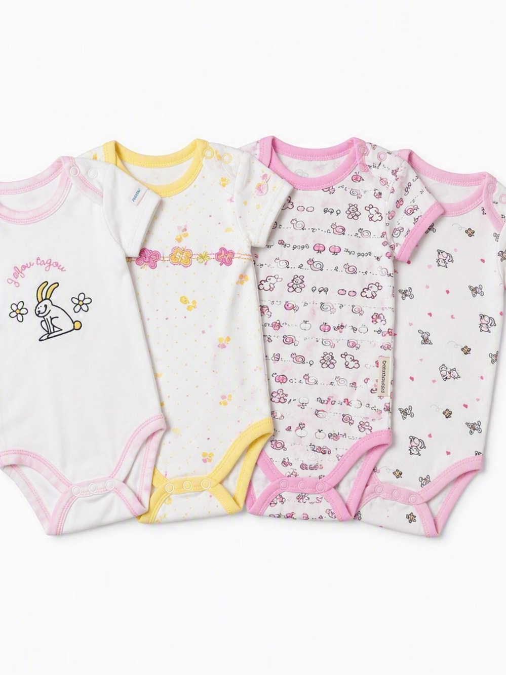 Baby Girls Short Sleeve Graphic Bodysuits Lot of 4 Retro Vintage Style Pre-3M